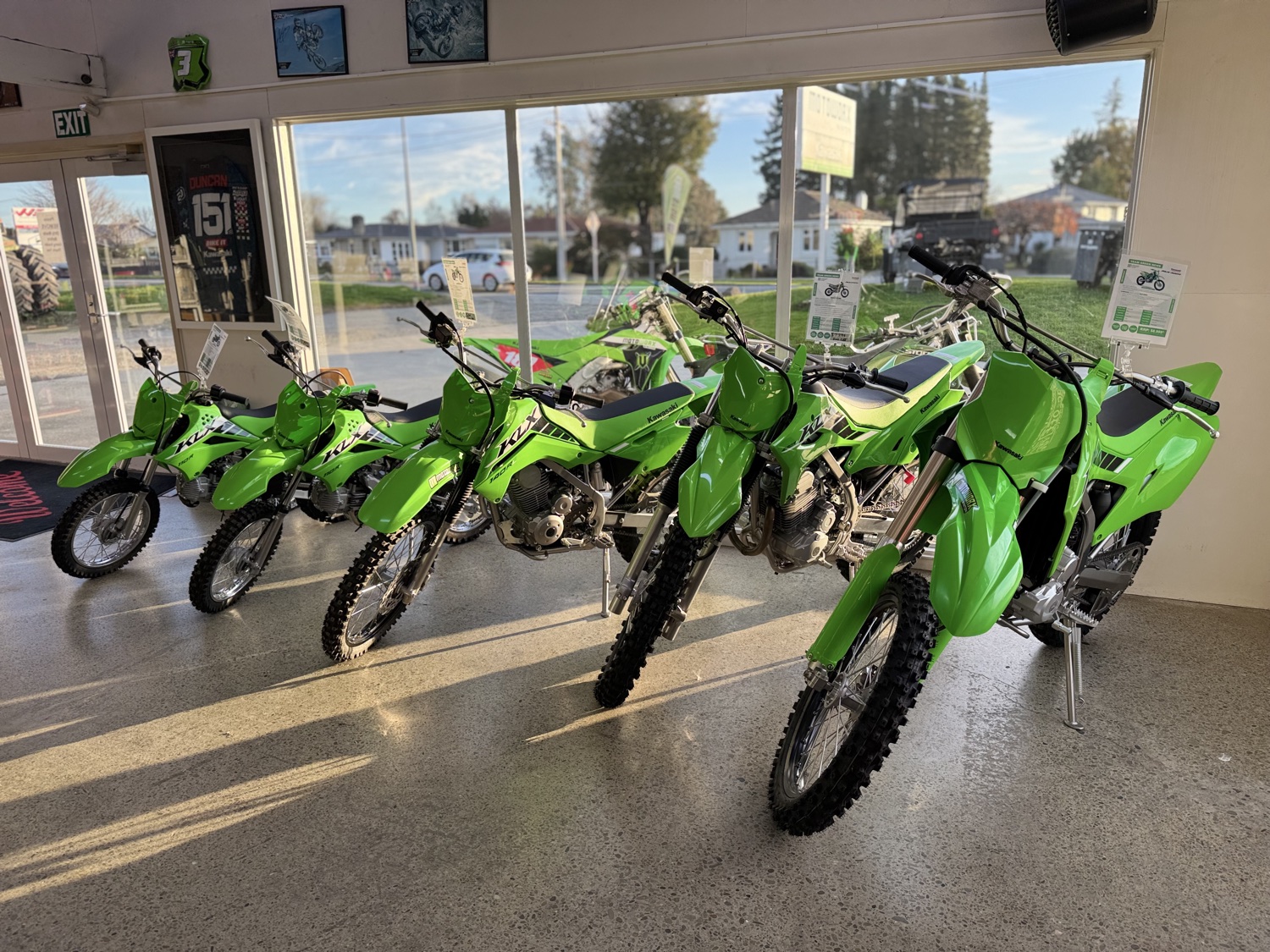 Kawasaki motorcycles inside Motoworx Winton