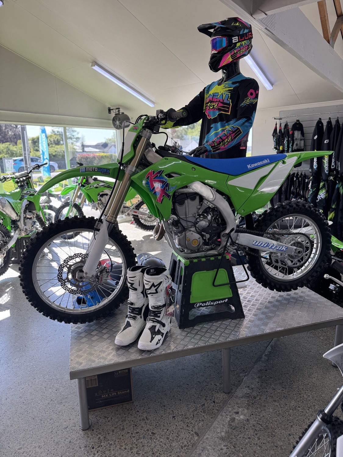 Kawasaki motorcycle on display at Motoworx